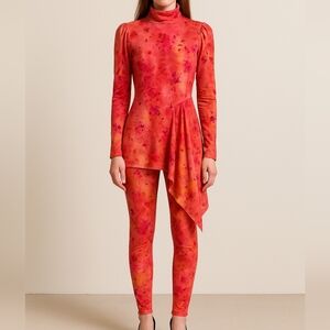 Nadya Toto Vintage Style Two Pieces Floral Print Boho Asymmetric Set Size Small